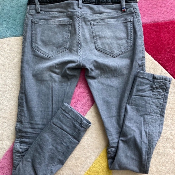 Etienne Marcel Grey Denim Low Rise Moto Skinny Jeans with Quilting Leather 25 0 - Picture 4 of 7